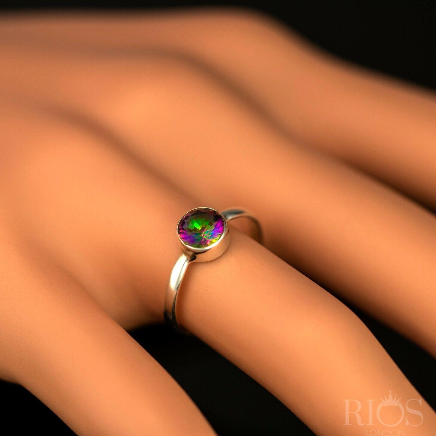 925 Sterling Silver Mystic Fire Topaz Facet Cut Gemstone Ring Boxed - Rios London