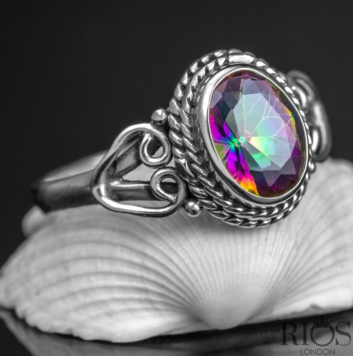 925 Sterling Silver Mystic Fire Topaz Gemstone Heart Ring Boxed
