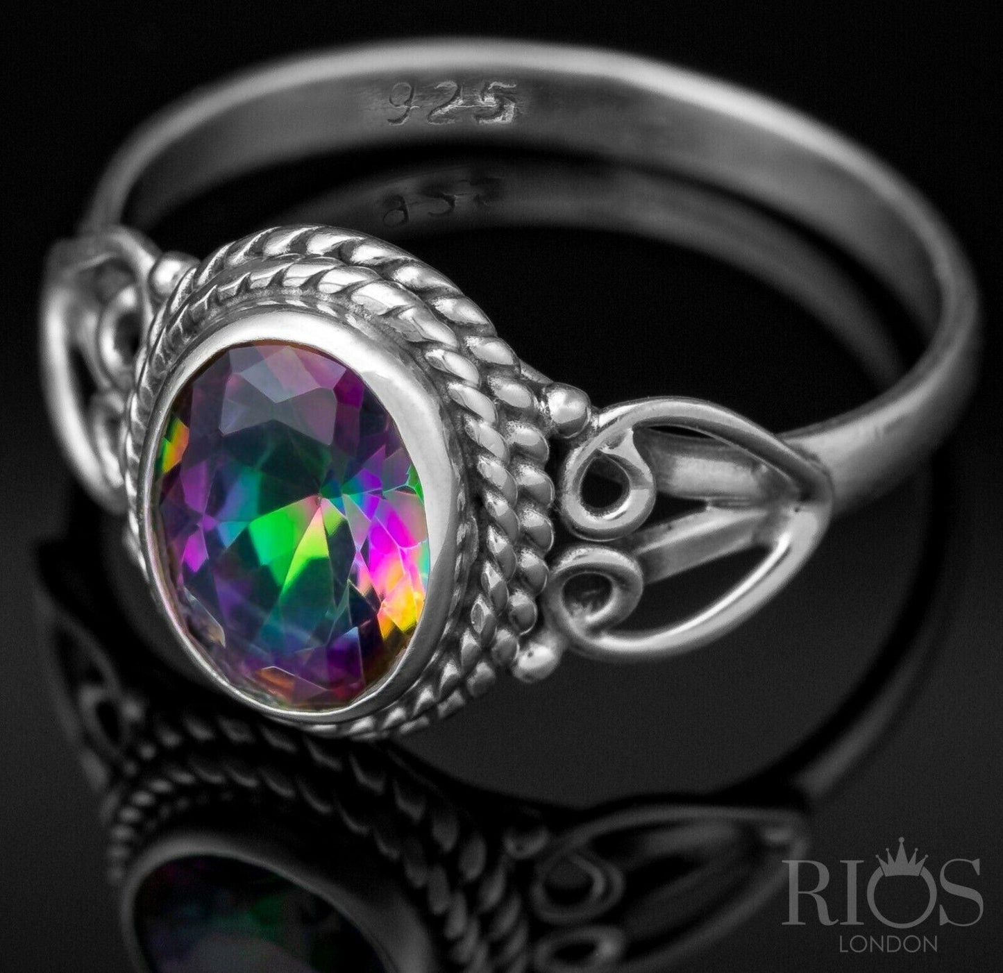 925 Sterling Silver Mystic Fire Topaz Gemstone Heart Ring Boxed