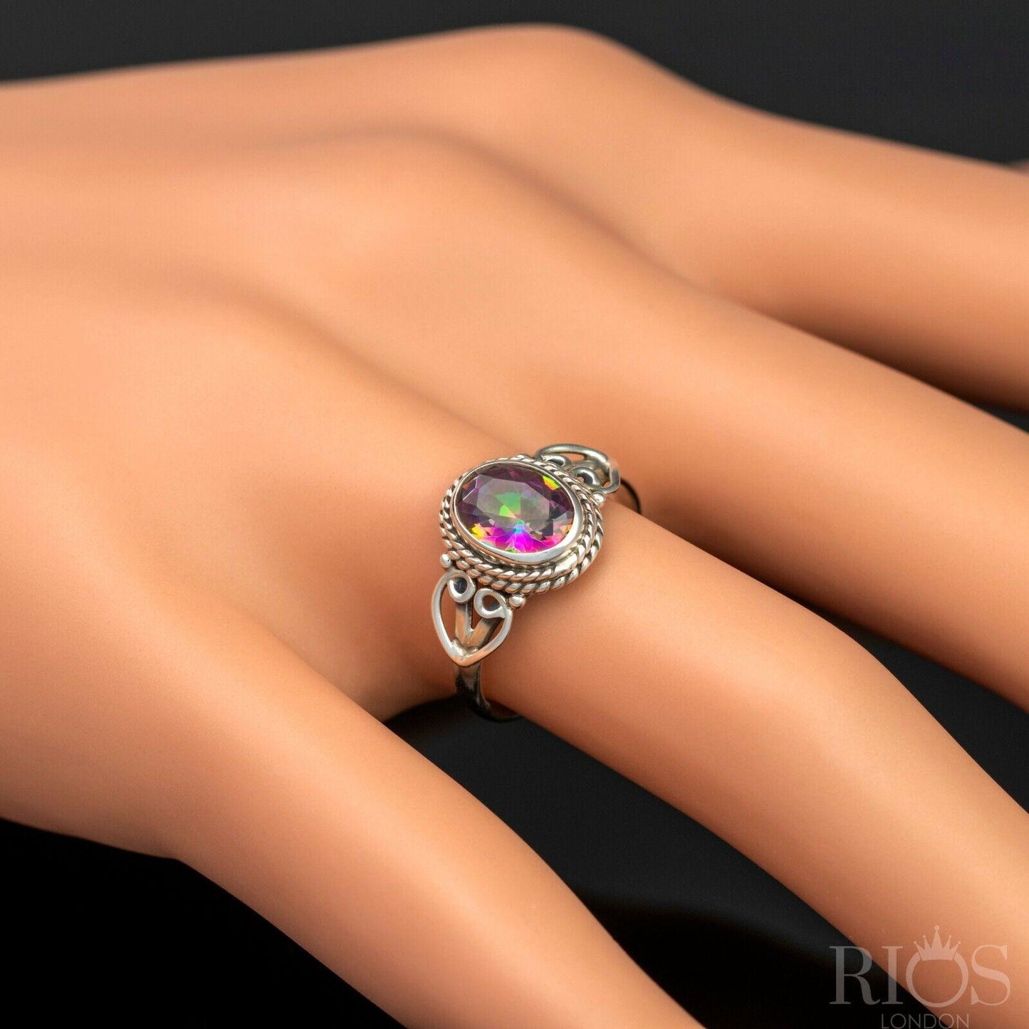 925 Sterling Silver Mystic Fire Topaz Gemstone Heart Ring Boxed