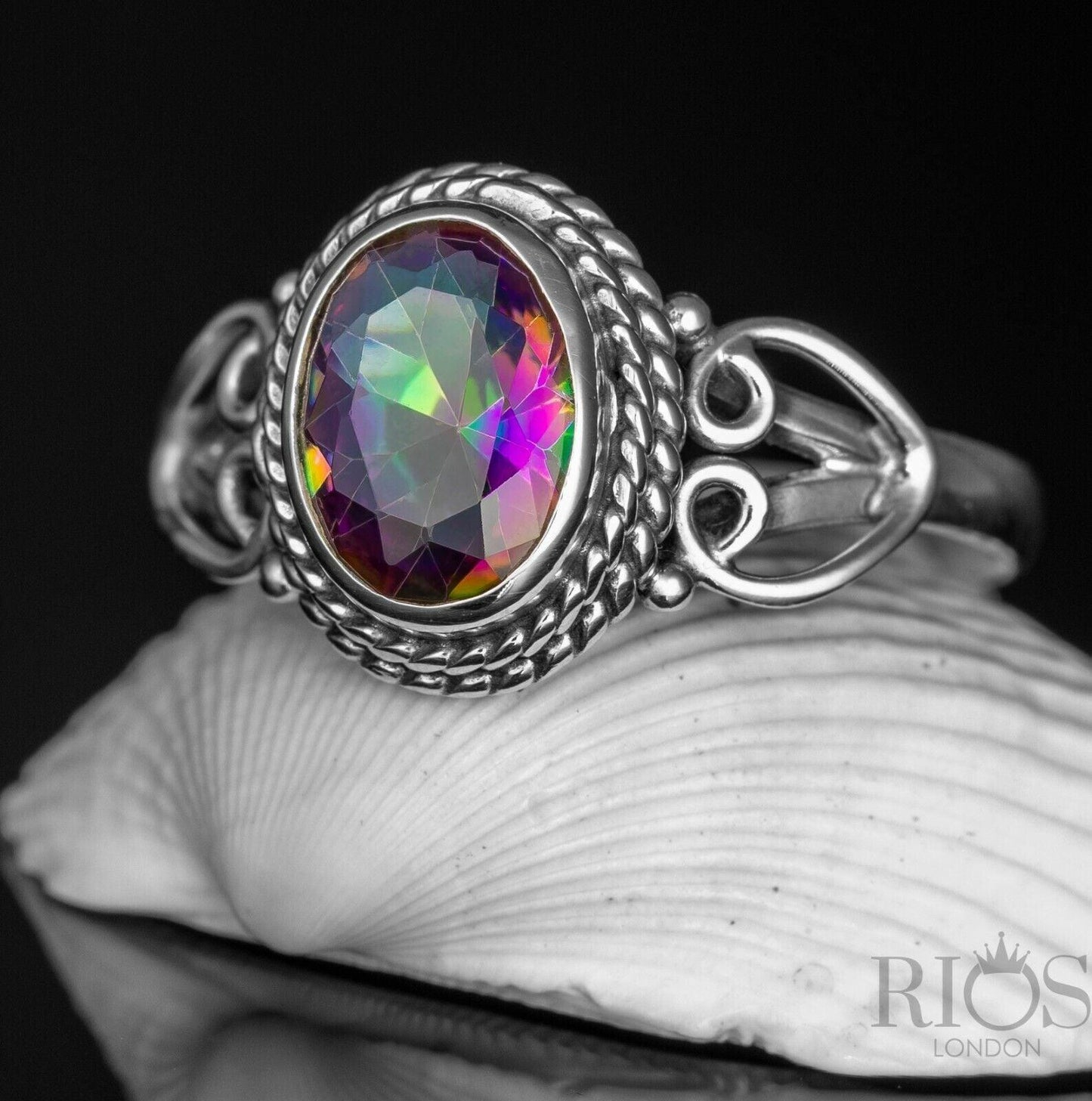 925 Sterling Silver Mystic Fire Topaz Gemstone Heart Ring Boxed