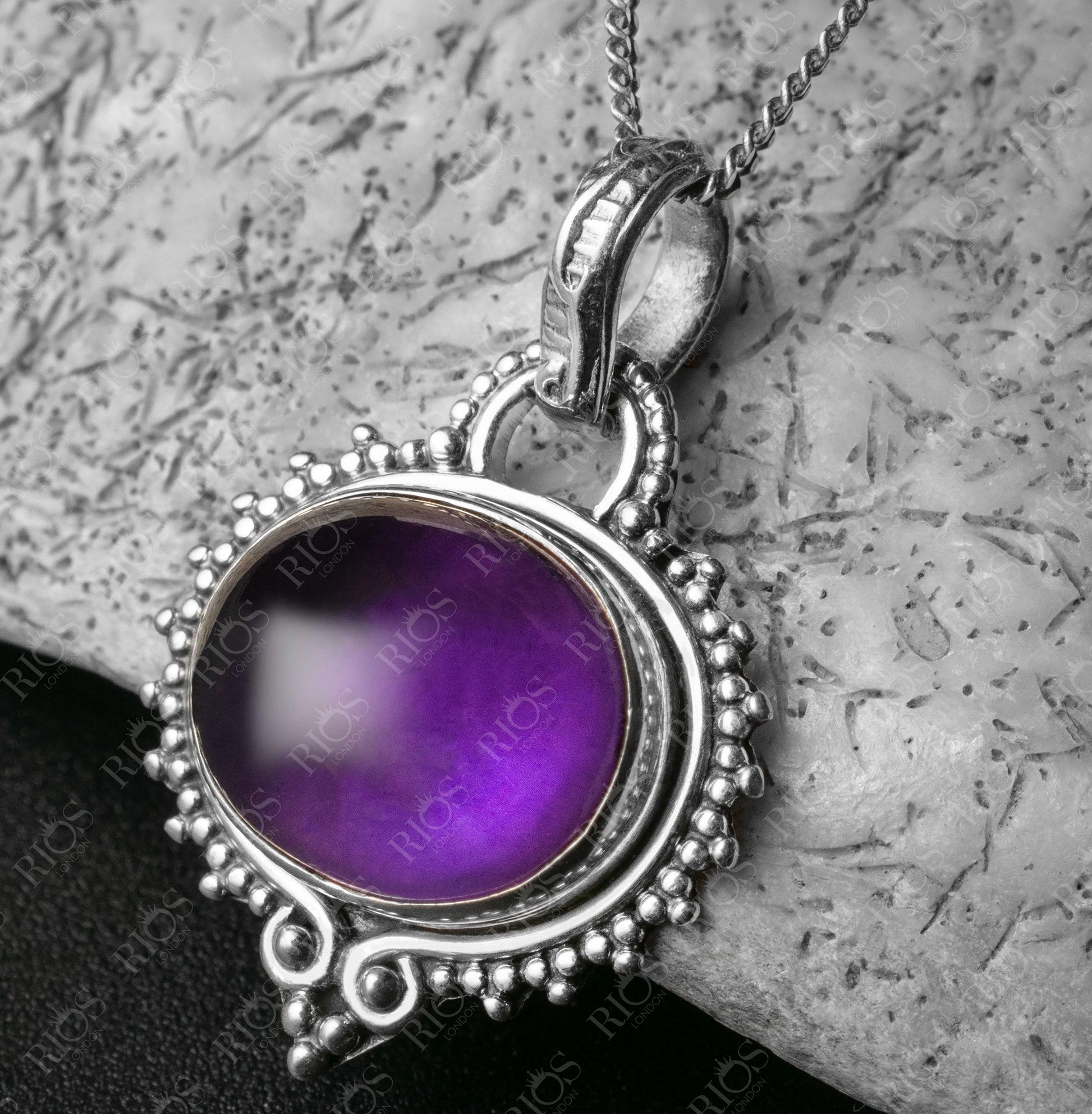925 Sterling Silver Natural Amethyst Gemstone Necklace pendant Gift Boxed - Rios London