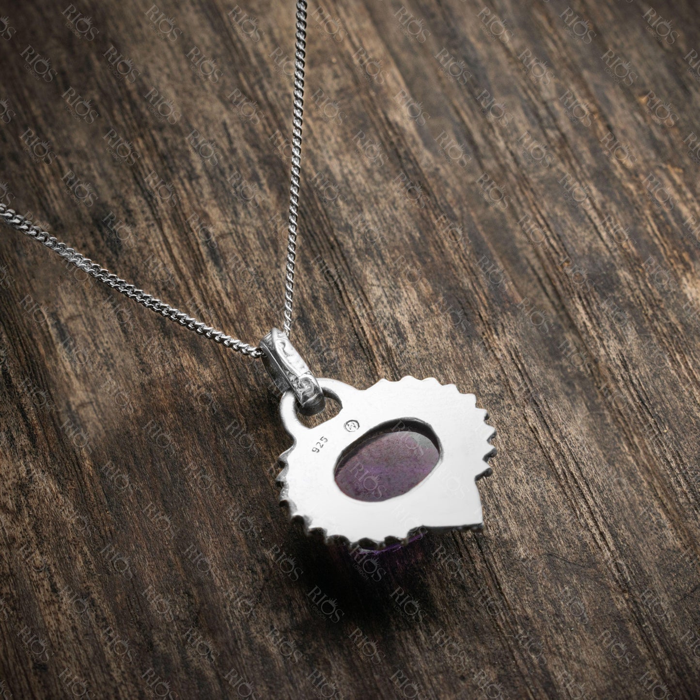 925 Sterling Silver Natural Amethyst Gemstone Necklace pendant Gift Boxed - Rios London