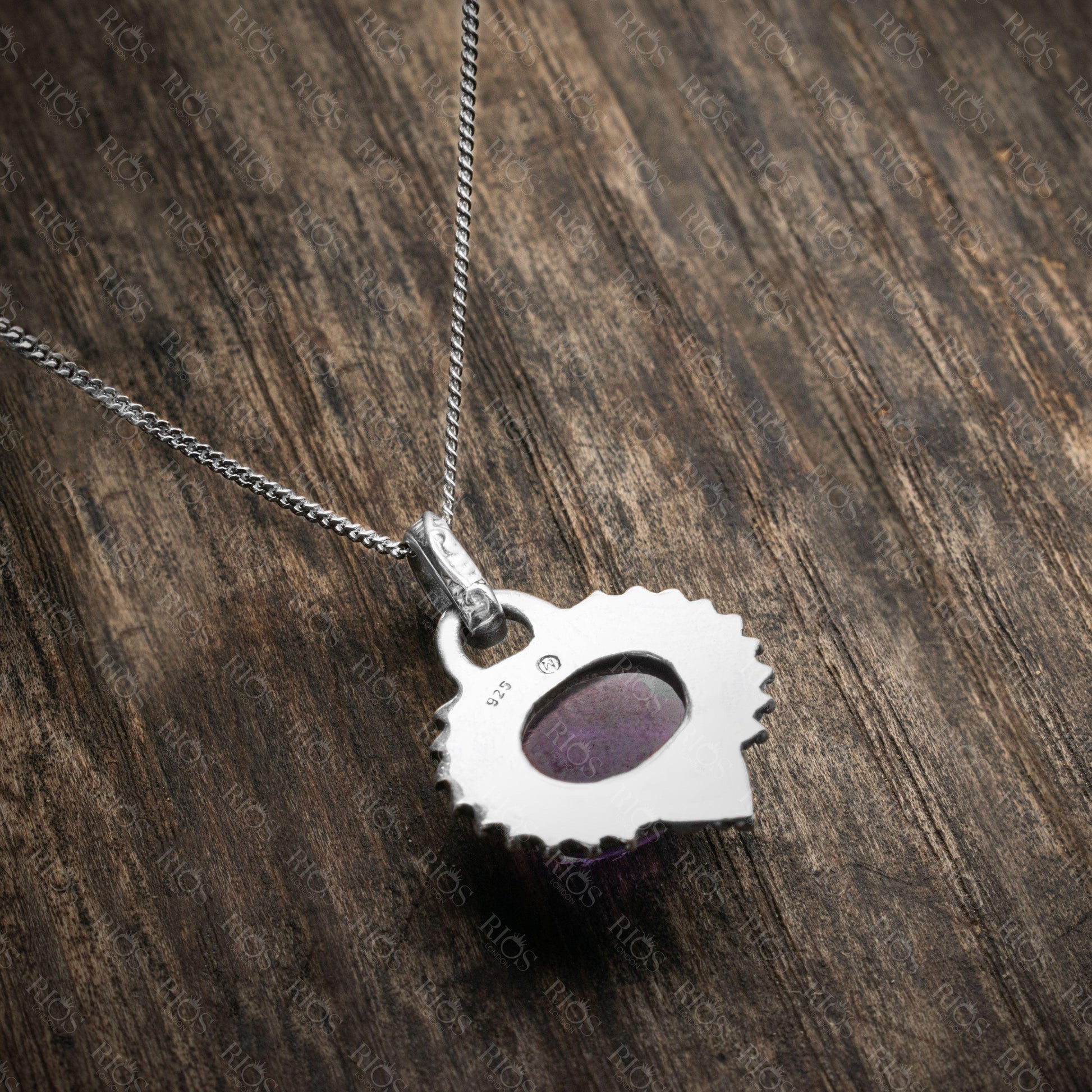 925 Sterling Silver Natural Amethyst Gemstone Necklace pendant Gift Boxed - Rios London