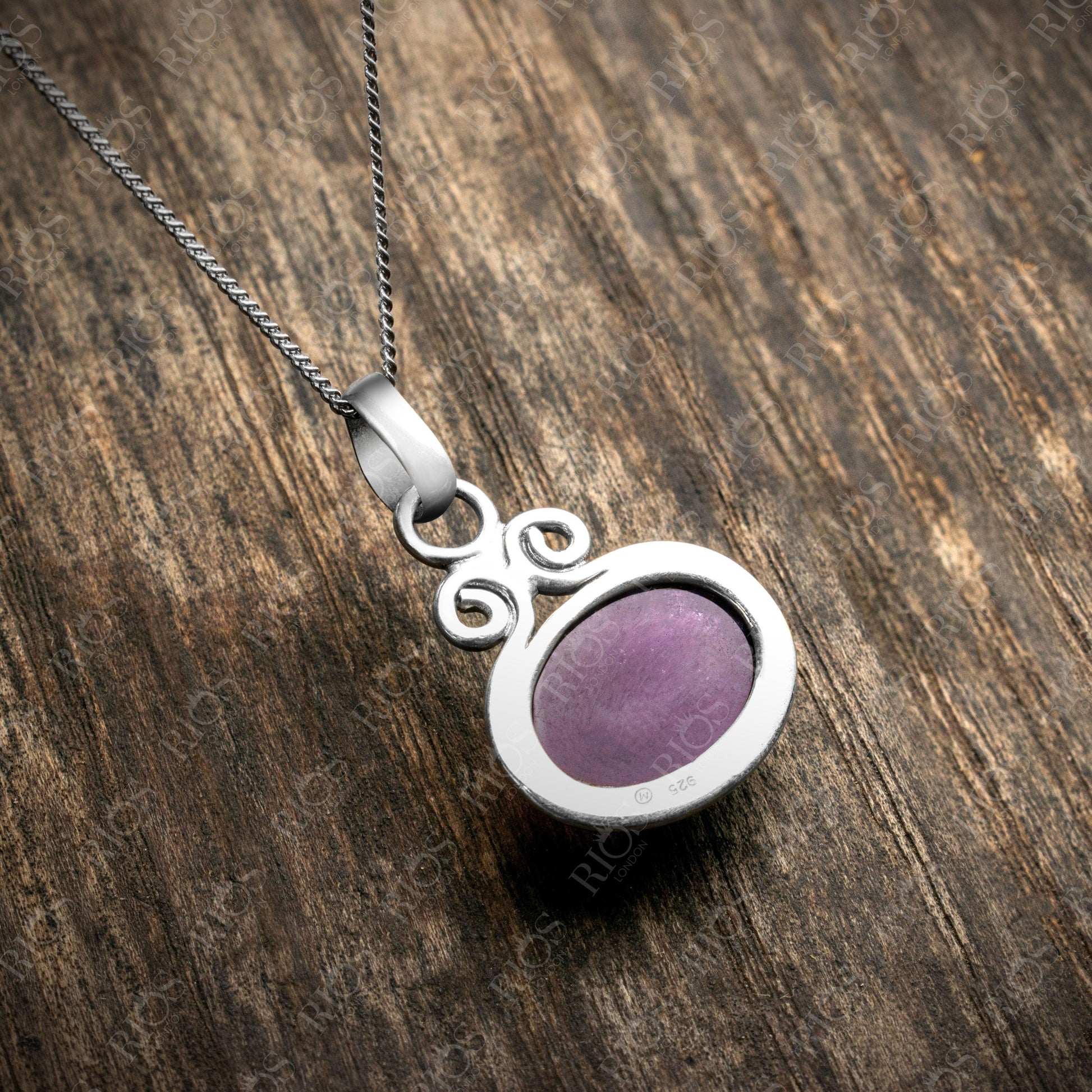 925 Sterling Silver Natural Amethyst Oval Pendant Women Chain Necklace Boxed - Rios London
