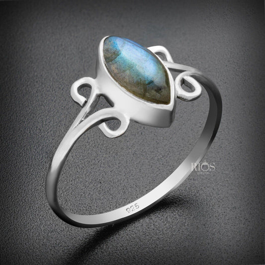 925 Sterling Silver Natural Labradorite Gemstone Women Ring Gift for her Boxed
