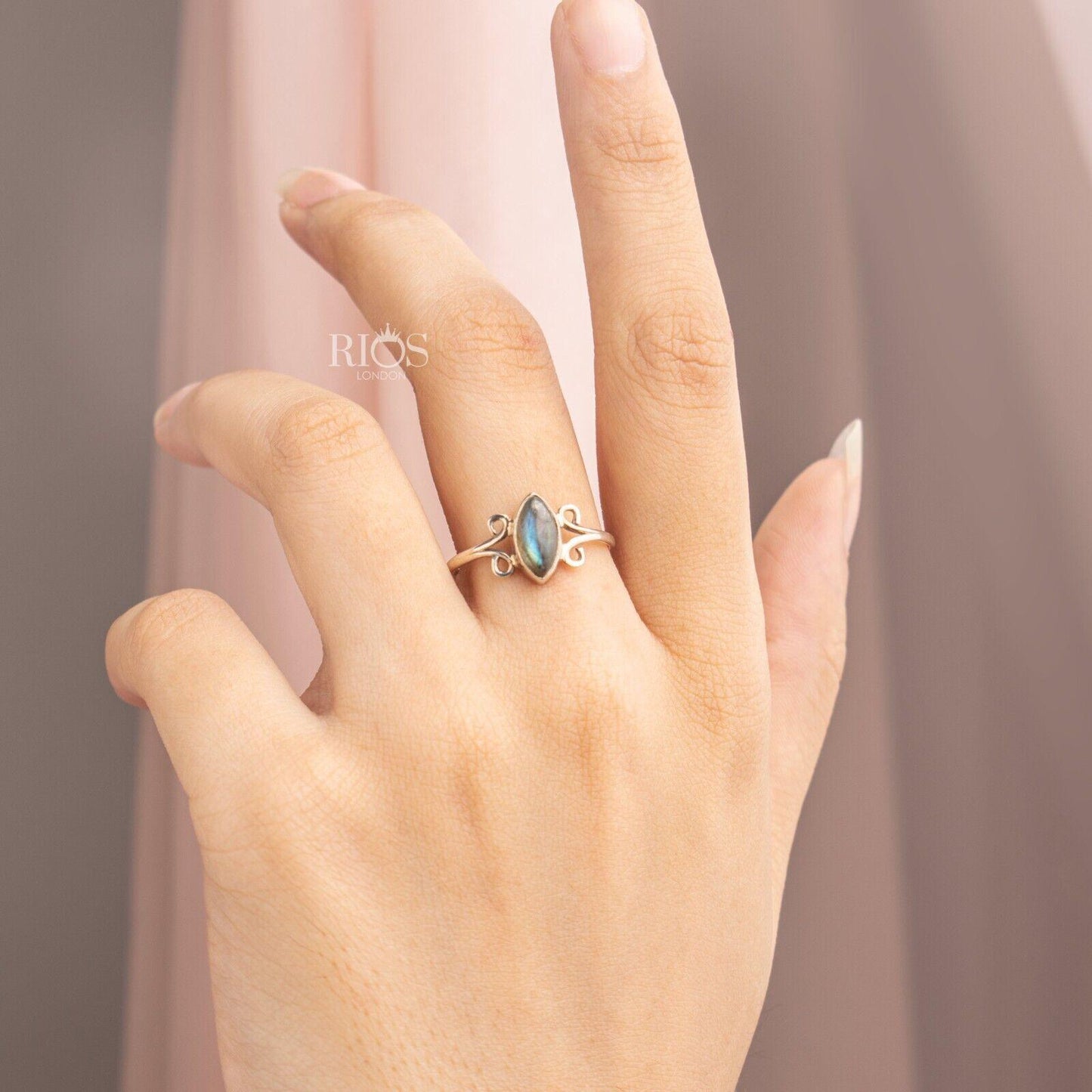 925 Sterling Silver Natural Labradorite Gemstone Women Ring Gift for her Boxed