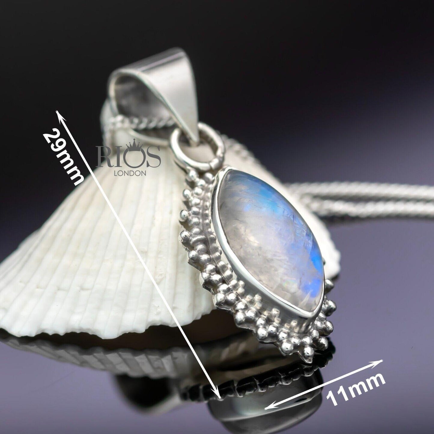 925 Sterling Silver Natural Marquise MOONSTONE Gemstone Necklace Pendant Boxed