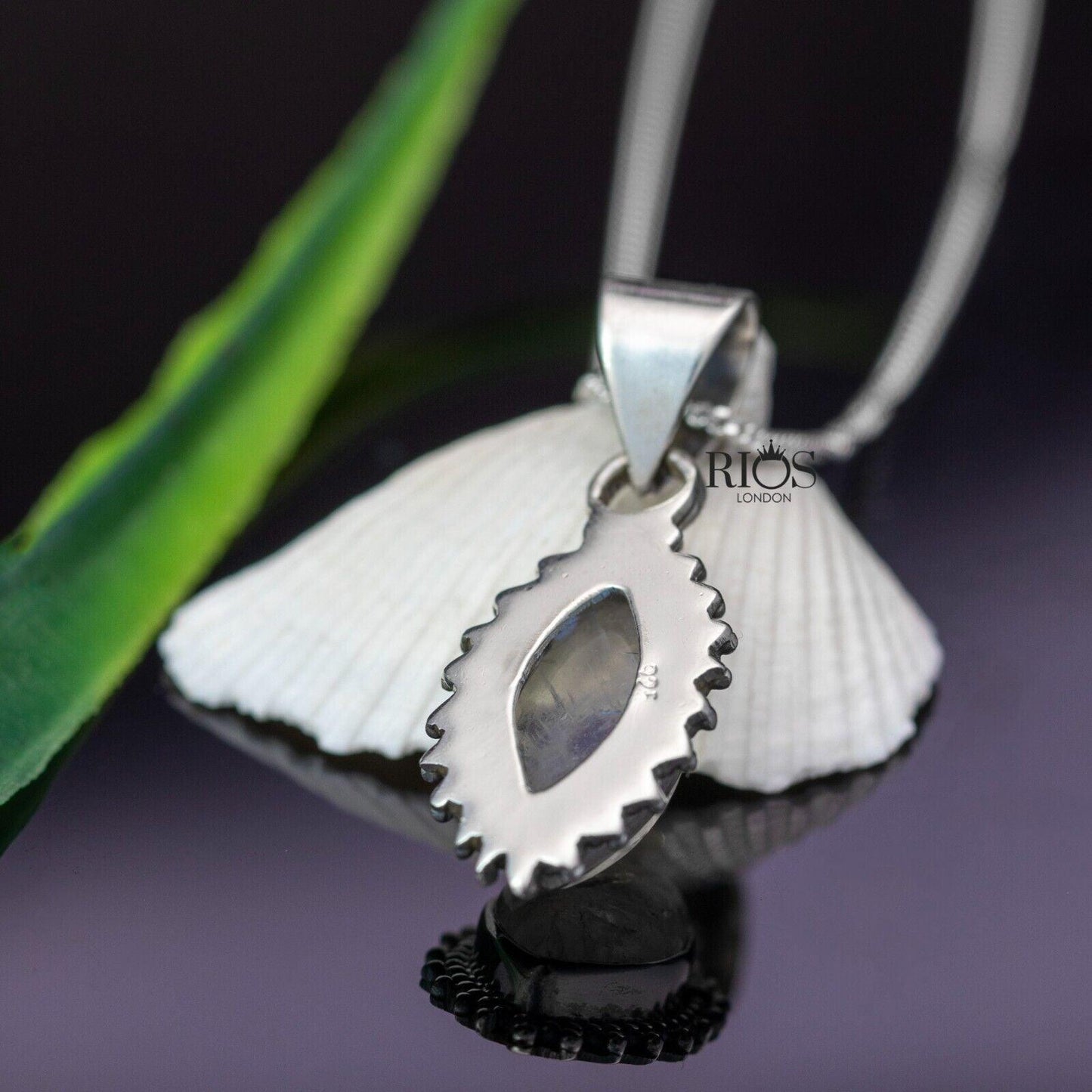 925 Sterling Silver Natural Marquise MOONSTONE Gemstone Necklace Pendant Boxed
