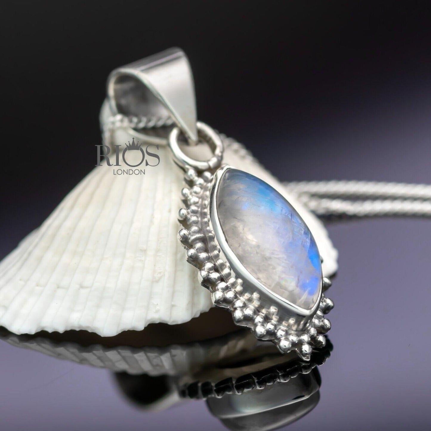 925 Sterling Silver Natural Marquise MOONSTONE Gemstone Necklace Pendant Boxed