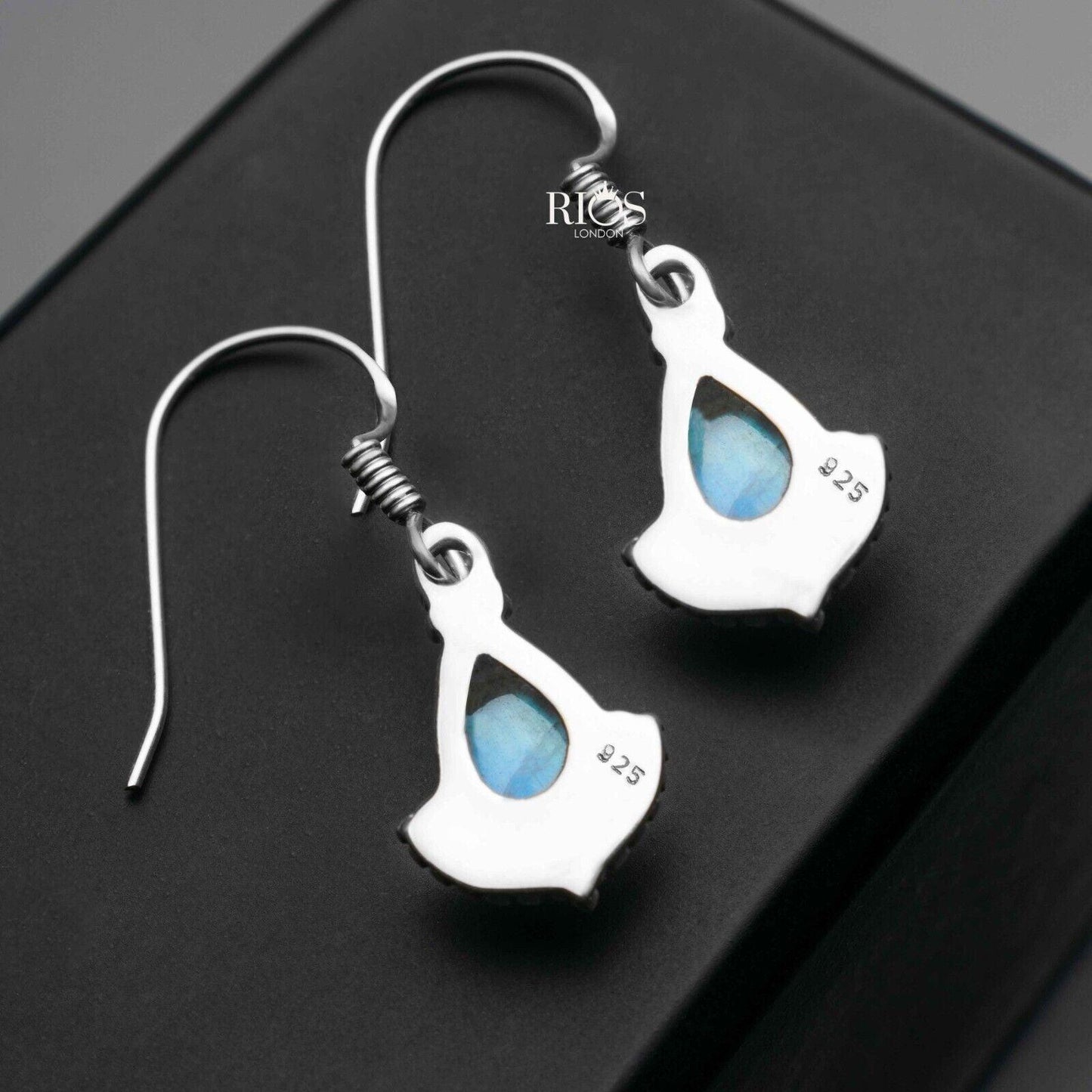925 Sterling Silver Natural Moonstone Dangle Earrings Ear Drop Studs Gift Box