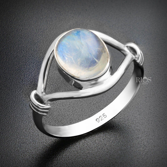 925 Sterling Silver Natural MOONSTONE Gemstone Elegant Women Ring Gift Boxed