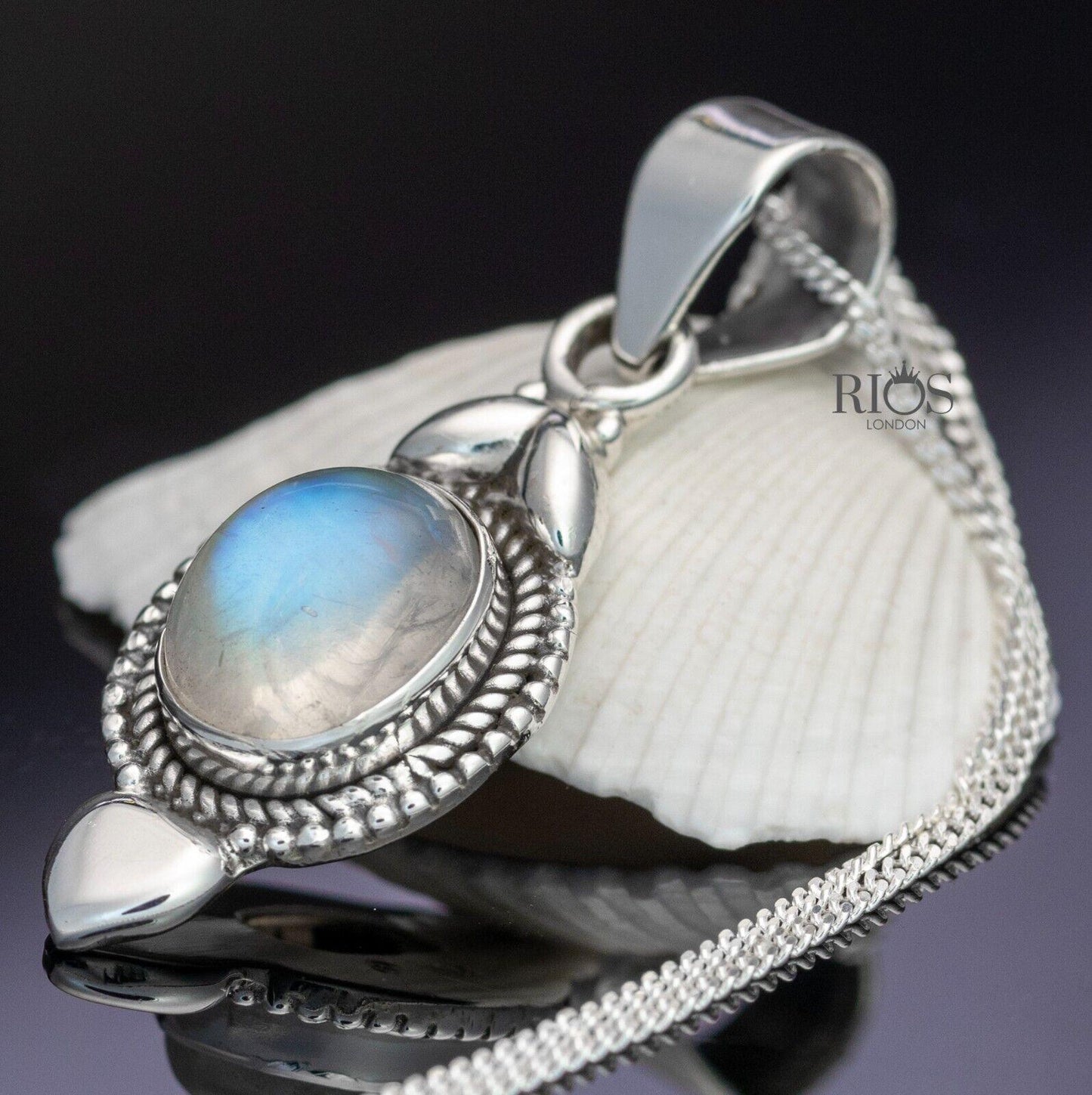 925 Sterling Silver Natural MOONSTONE Gemstone Love Heart Necklace Pendant Boxed