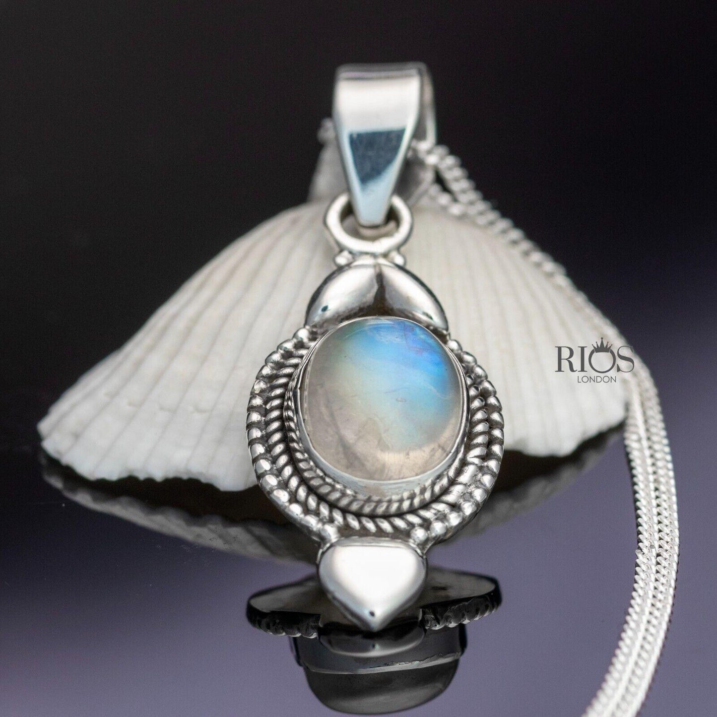 925 Sterling Silver Natural MOONSTONE Gemstone Love Heart Necklace Pendant Boxed