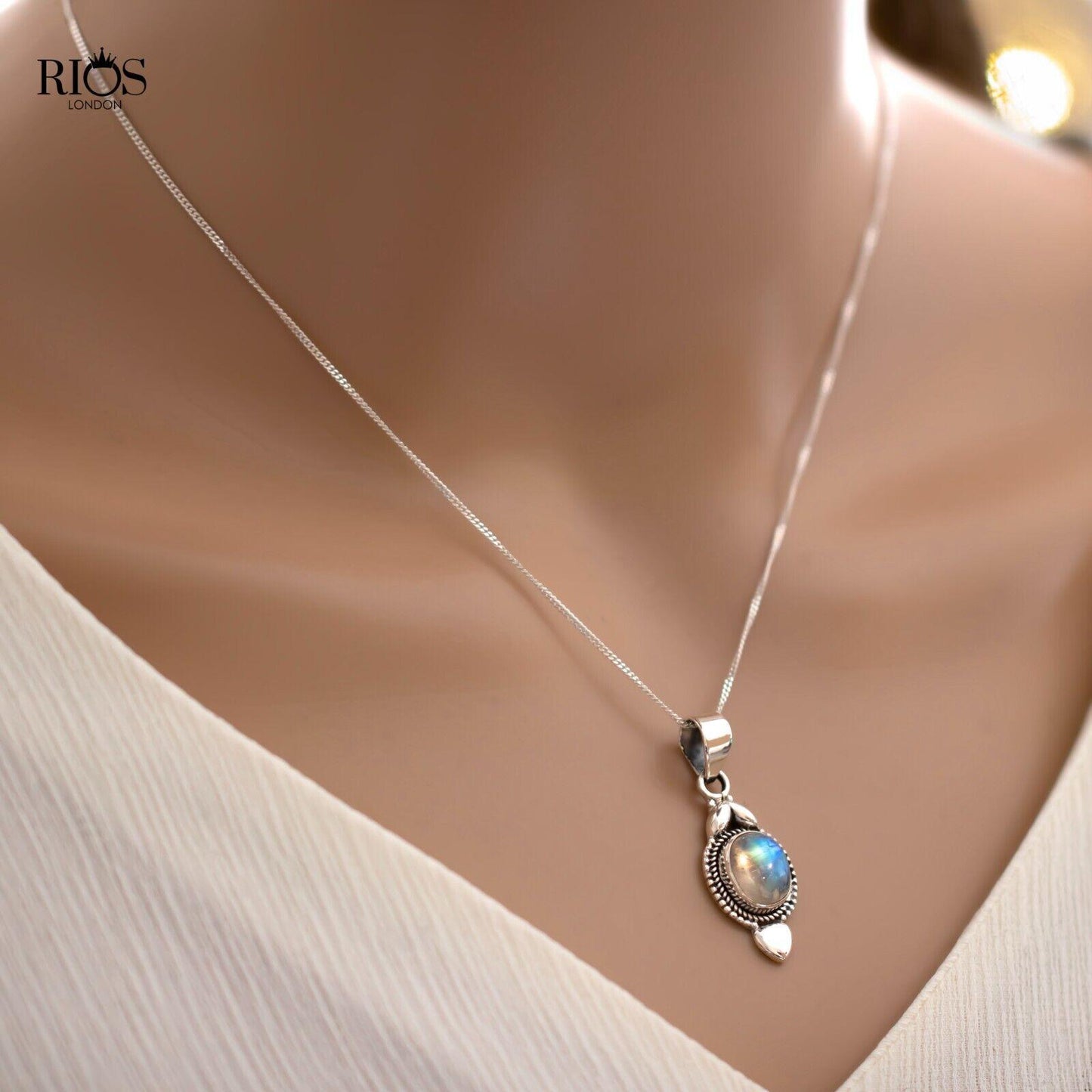 925 Sterling Silver Natural MOONSTONE Gemstone Love Heart Necklace Pendant Boxed
