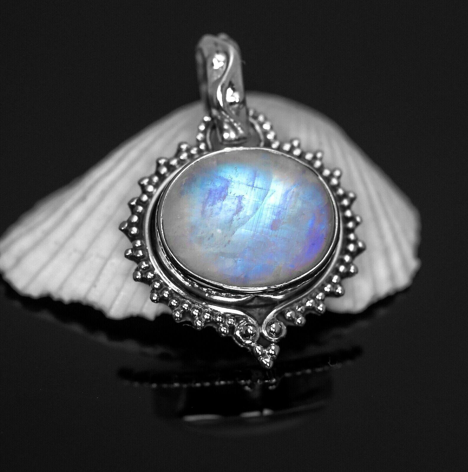 925 Sterling Silver Natural Moonstone Gemstone Necklace Pendant Gift Boxed - Rios London