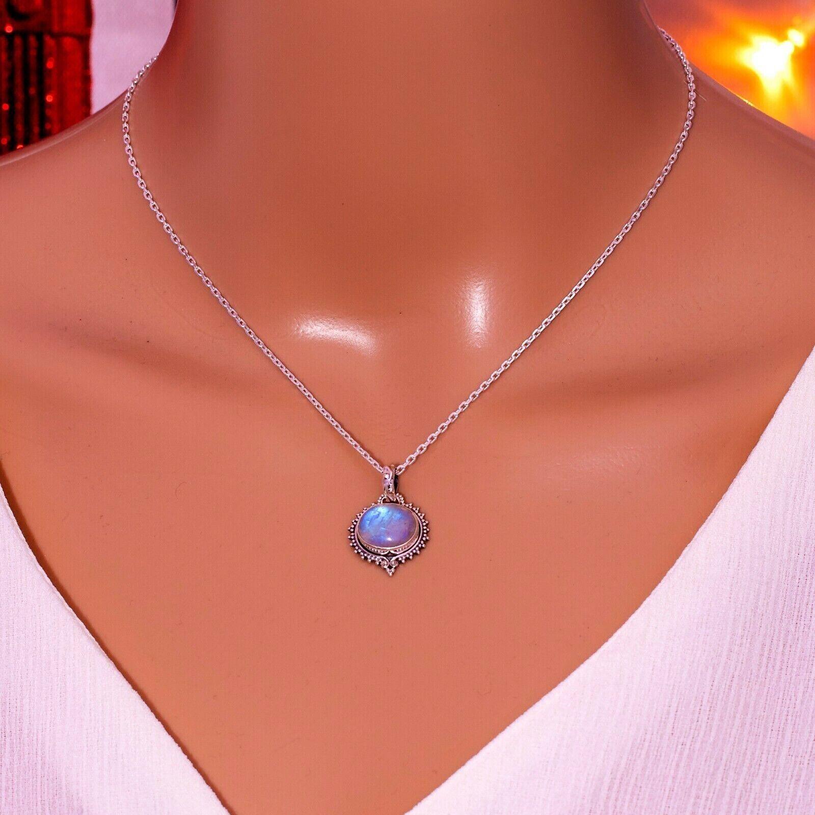 925 Sterling Silver Natural Moonstone Gemstone Necklace Pendant Gift Boxed - Rios London