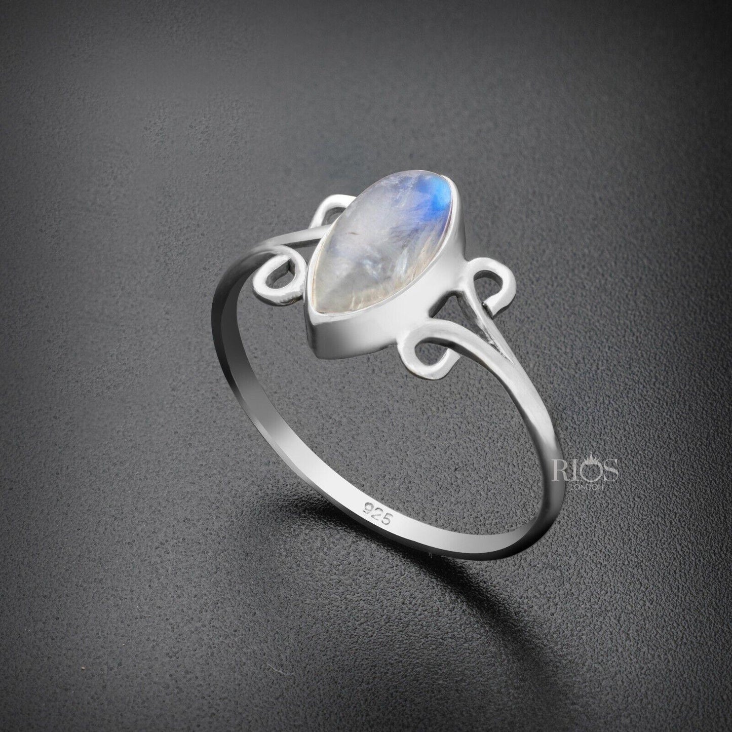 925 Sterling Silver Natural Moonstone Oval Gemstone Women Boho Ring Gift Boxed