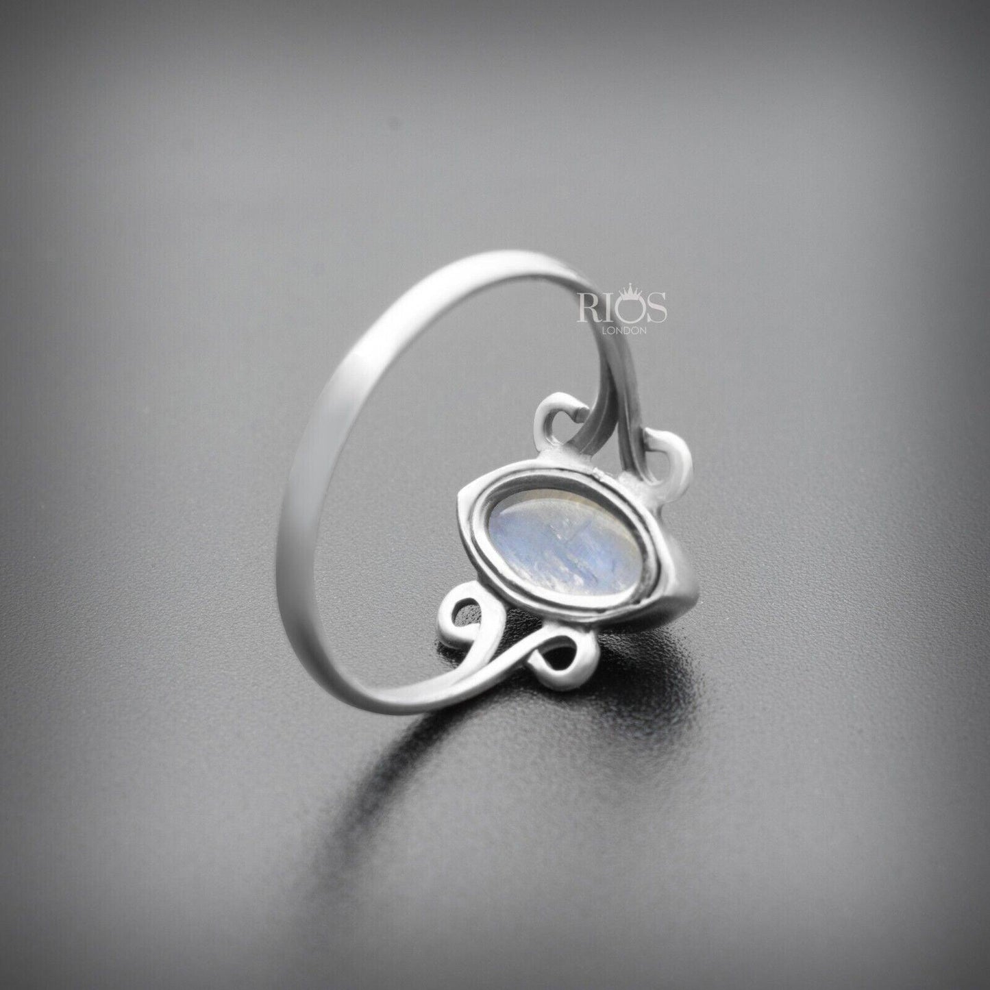 925 Sterling Silver Natural Moonstone Oval Gemstone Women Boho Ring Gift Boxed