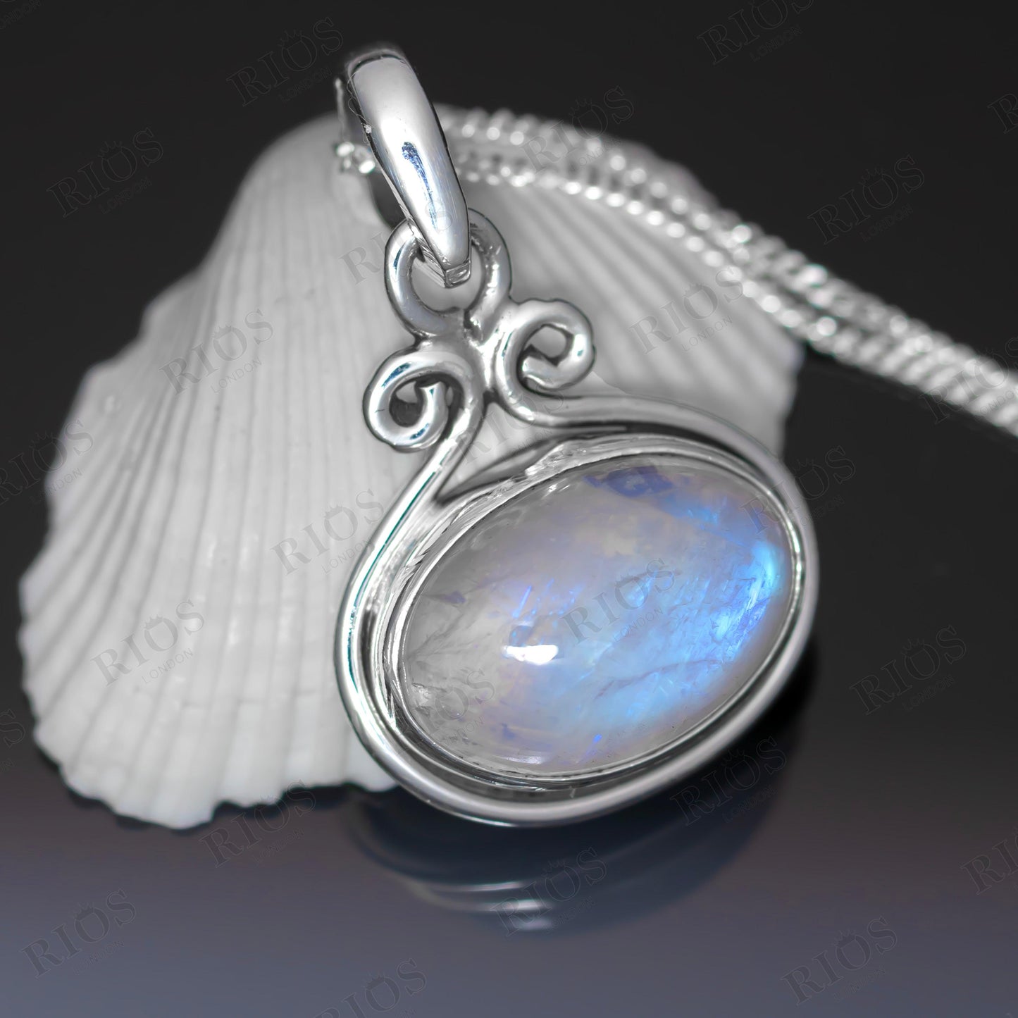 925 Sterling Silver Natural Moonstone Oval Pendant Women Chain Necklace Gift Boxed