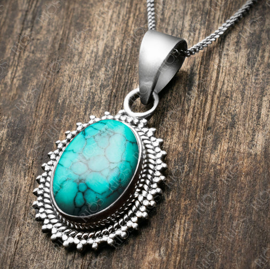 925 Sterling Silver Natural Turquoise Necklace Womens Gifts Oval Pendant Boxed - Rios London