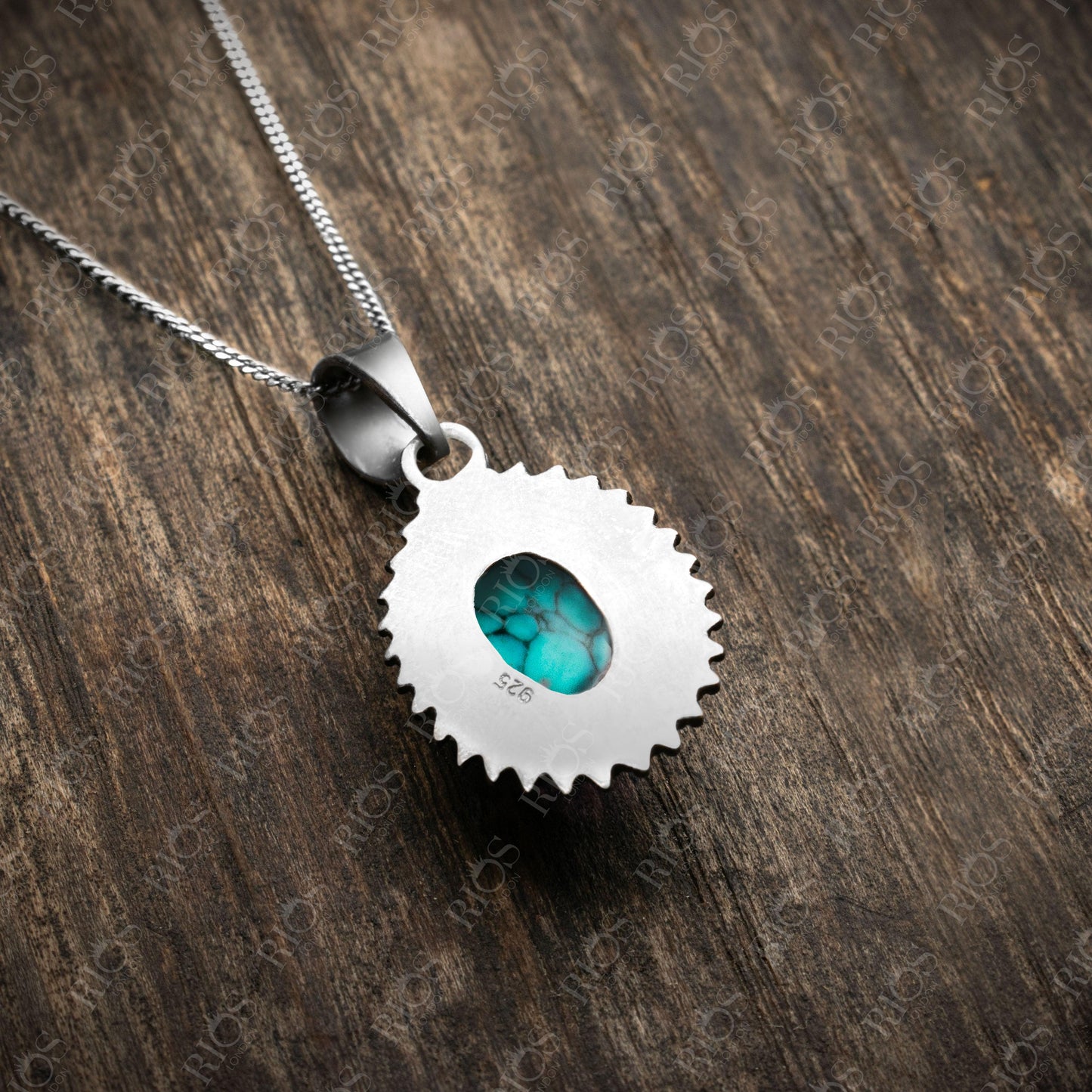 925 Sterling Silver Natural Turquoise Necklace Womens Gifts Oval Pendant Boxed - Rios London