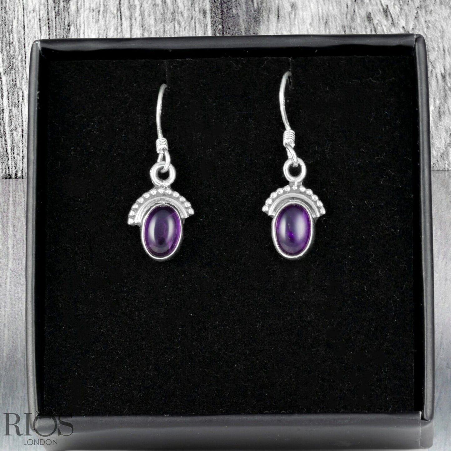925 Sterling Silver Onyx Half Moon Ear Drop Dangle Oval Earrings Hook Gift Boxed