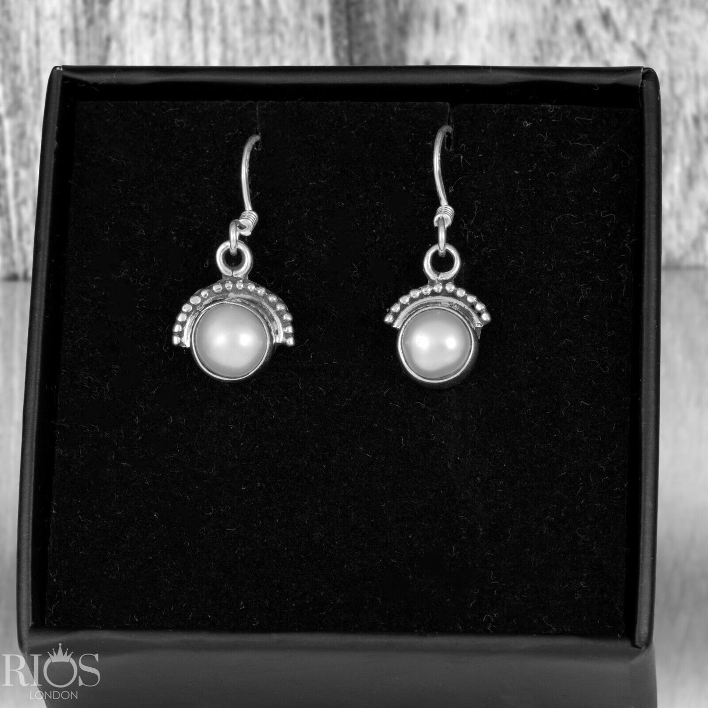 925 Sterling Silver Onyx Half Moon Ear Drop Dangle Oval Earrings Hook Gift Boxed