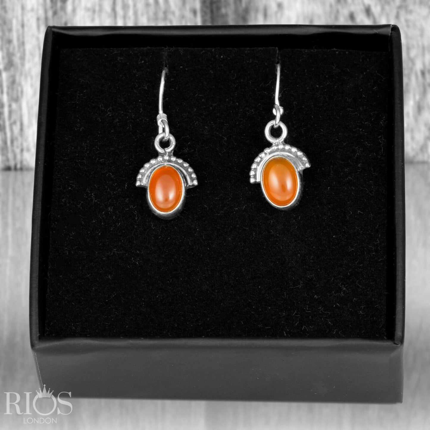 925 Sterling Silver Onyx Half Moon Ear Drop Dangle Oval Earrings Hook Gift Boxed