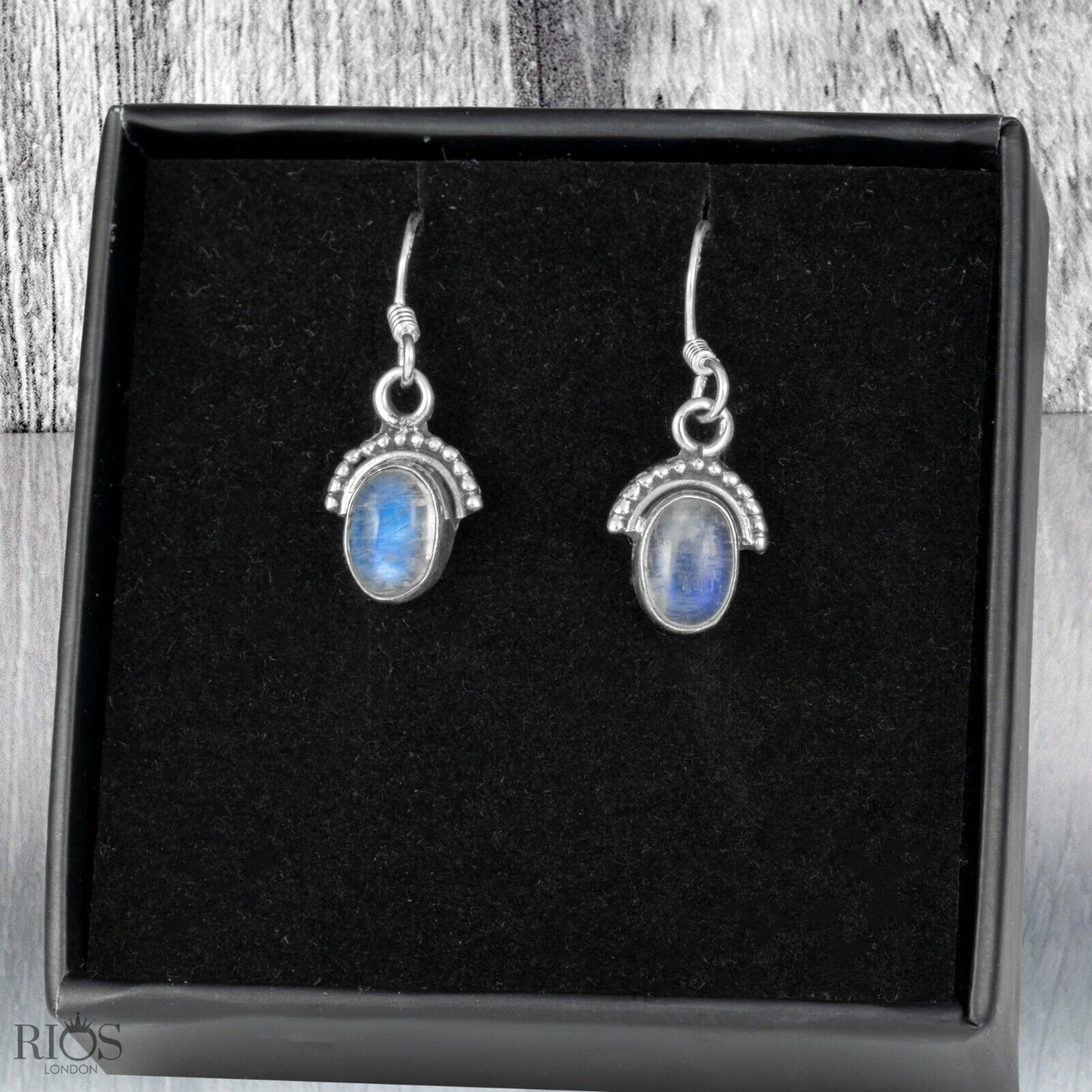 925 Sterling Silver Onyx Half Moon Ear Drop Dangle Oval Earrings Hook Gift Boxed