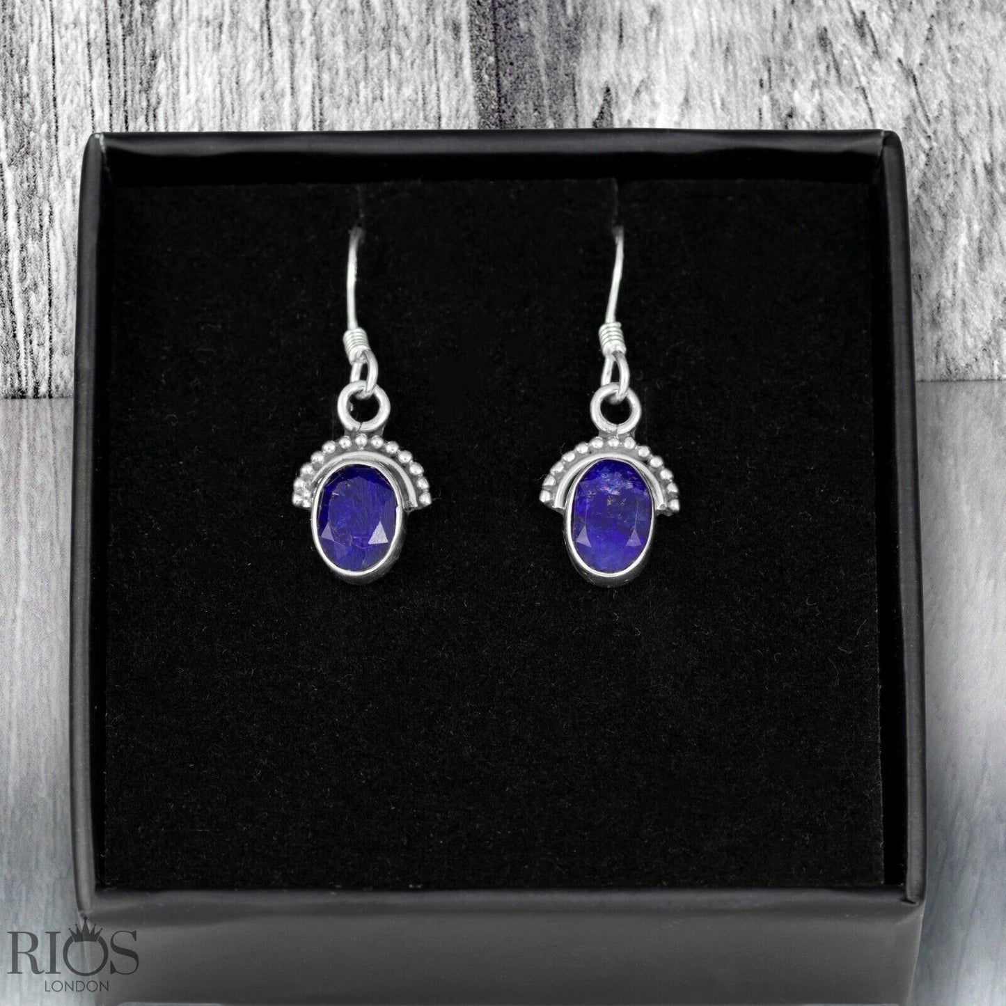 925 Sterling Silver Onyx Half Moon Ear Drop Dangle Oval Earrings Hook Gift Boxed