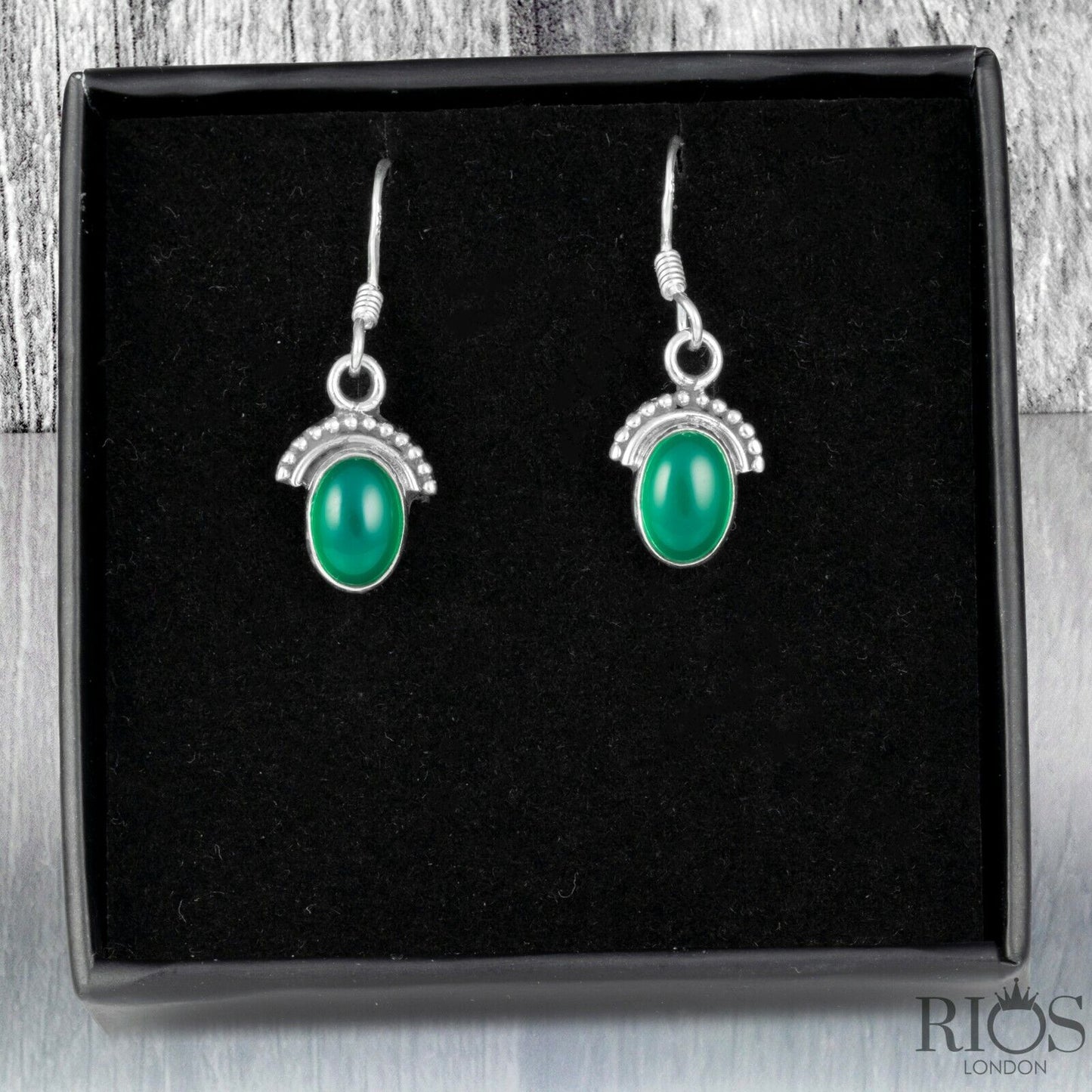 925 Sterling Silver Onyx Half Moon Ear Drop Dangle Oval Earrings Hook Gift Boxed