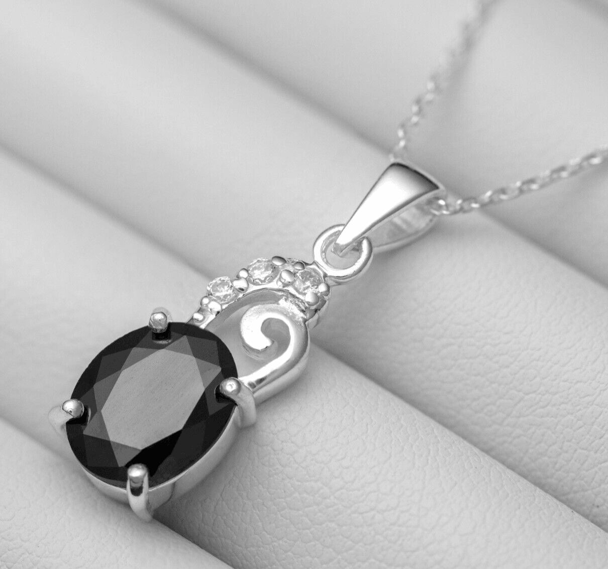 925 Sterling Silver Oval Pendant Necklace Lab-Created Onyx Gemstone Gift Boxed - Rios London