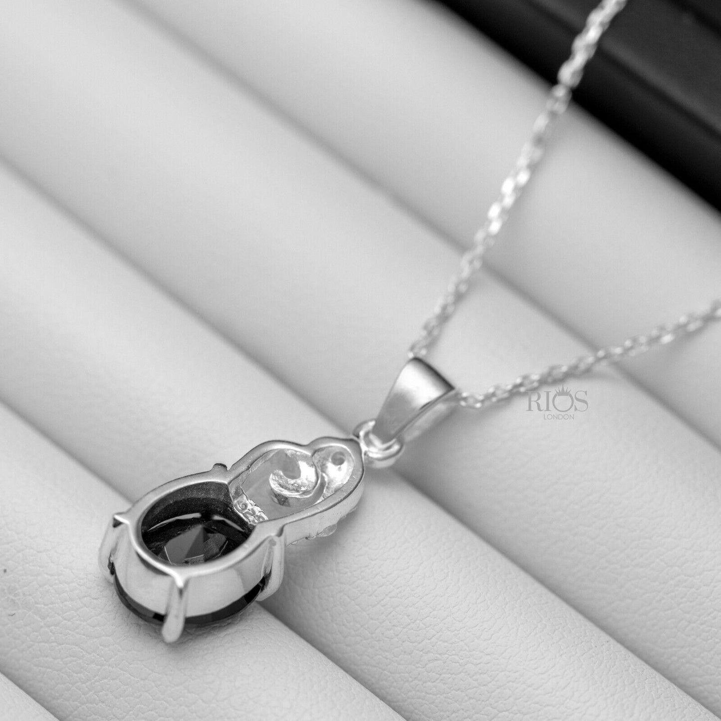 925 Sterling Silver Oval Pendant Necklace Lab-Created Onyx Gemstone Gift Boxed - Rios London