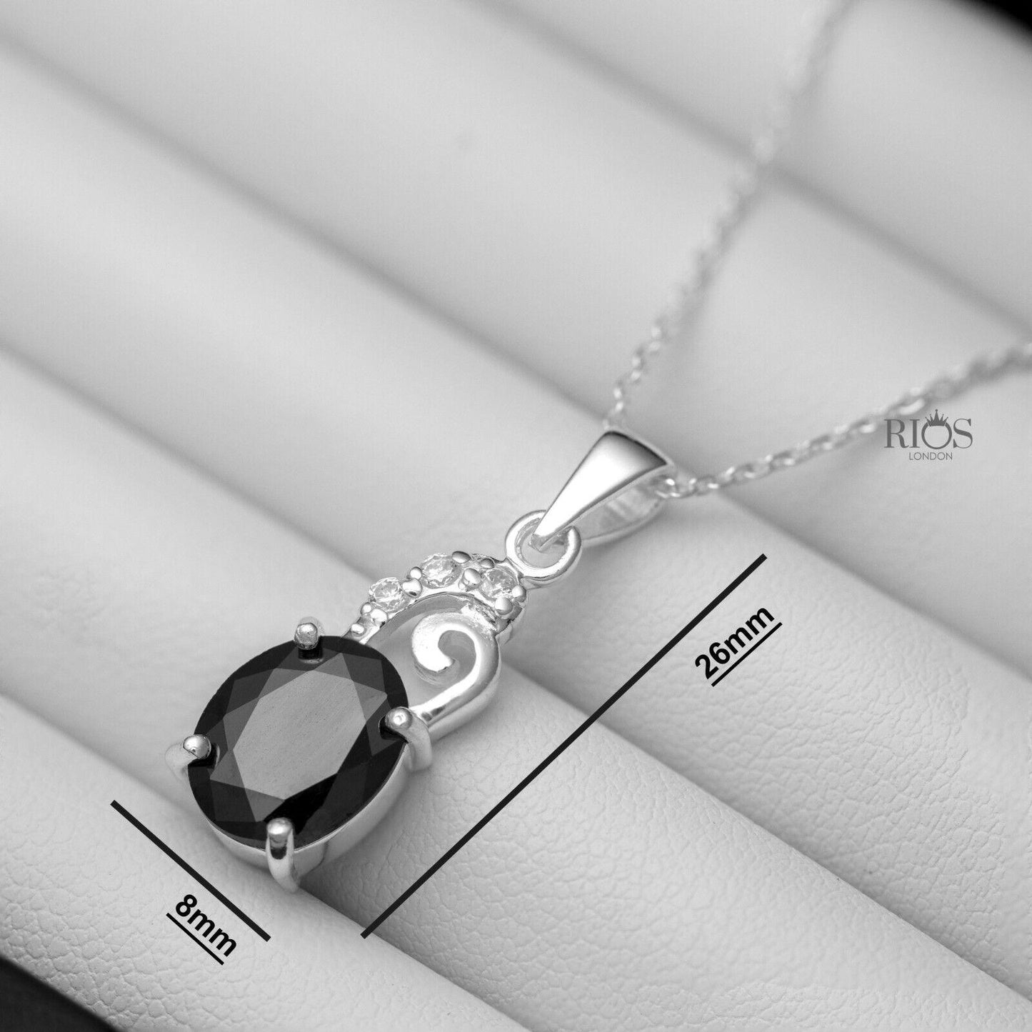 925 Sterling Silver Oval Pendant Necklace Lab-Created Onyx Gemstone Gift Boxed - Rios London