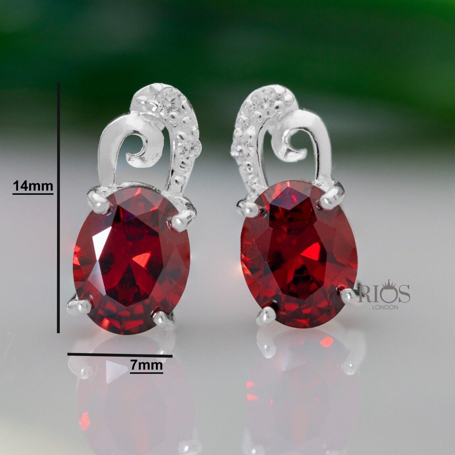 925 Sterling Silver Oval Push Back Red Garnet lab-Created Earrings Studs Boxed - Rios London
