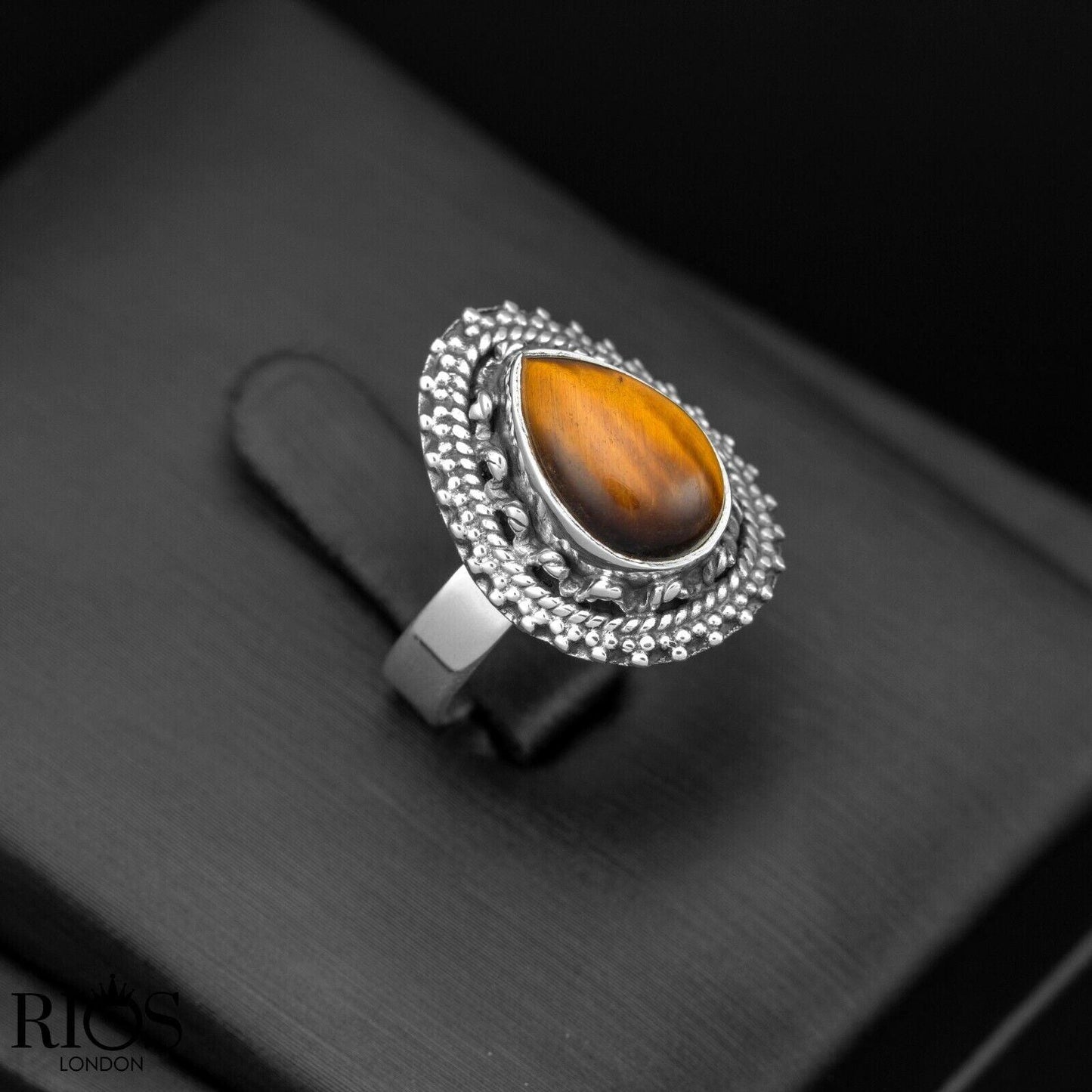 925 Sterling Silver Pear Natural ONYX Black Teardrop Gemstone Ring Gift Boxed