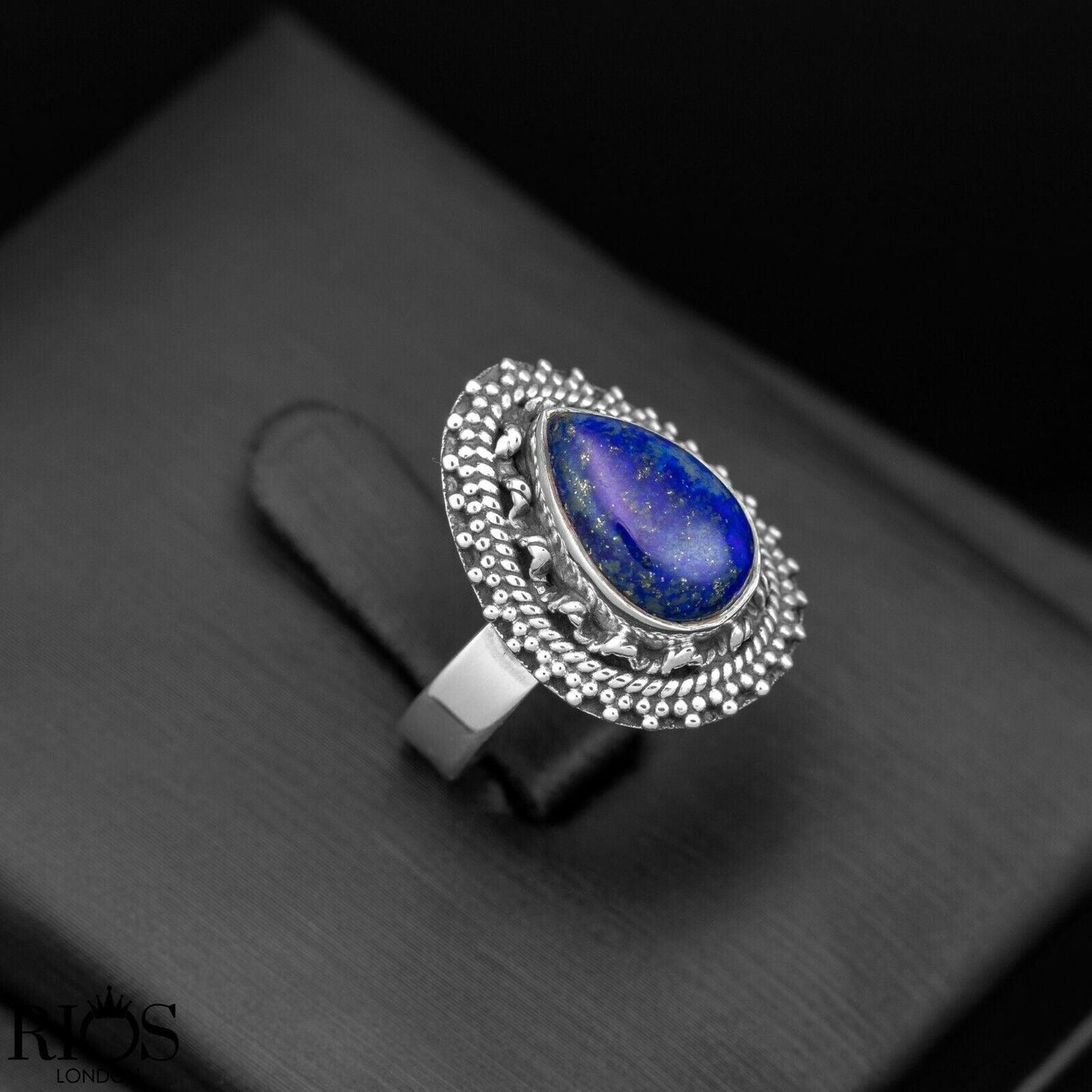 925 Sterling Silver Pear Natural ONYX Black Teardrop Gemstone Ring Gift Boxed