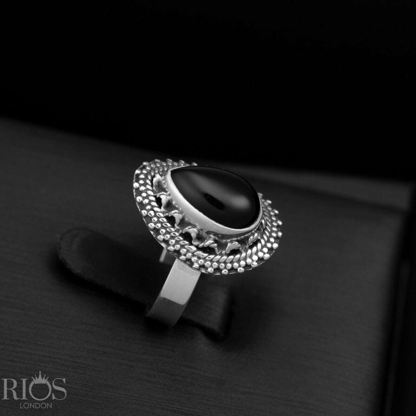 925 Sterling Silver Pear Natural ONYX Black Teardrop Gemstone Ring Gift Boxed