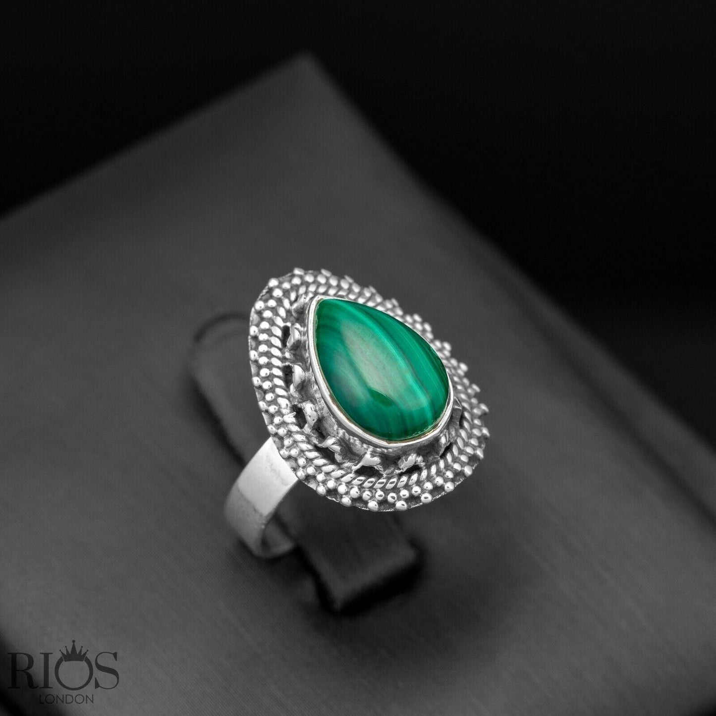 925 Sterling Silver Pear Natural ONYX Black Teardrop Gemstone Ring Gift Boxed