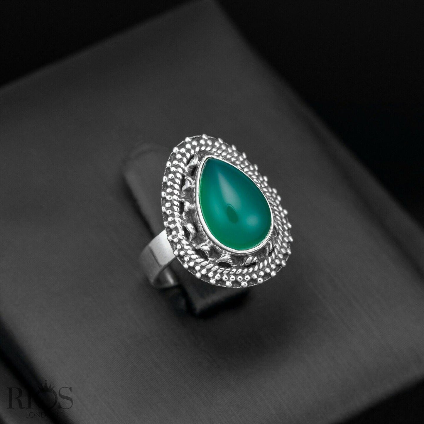 925 Sterling Silver Pear Natural ONYX Black Teardrop Gemstone Ring Gift Boxed