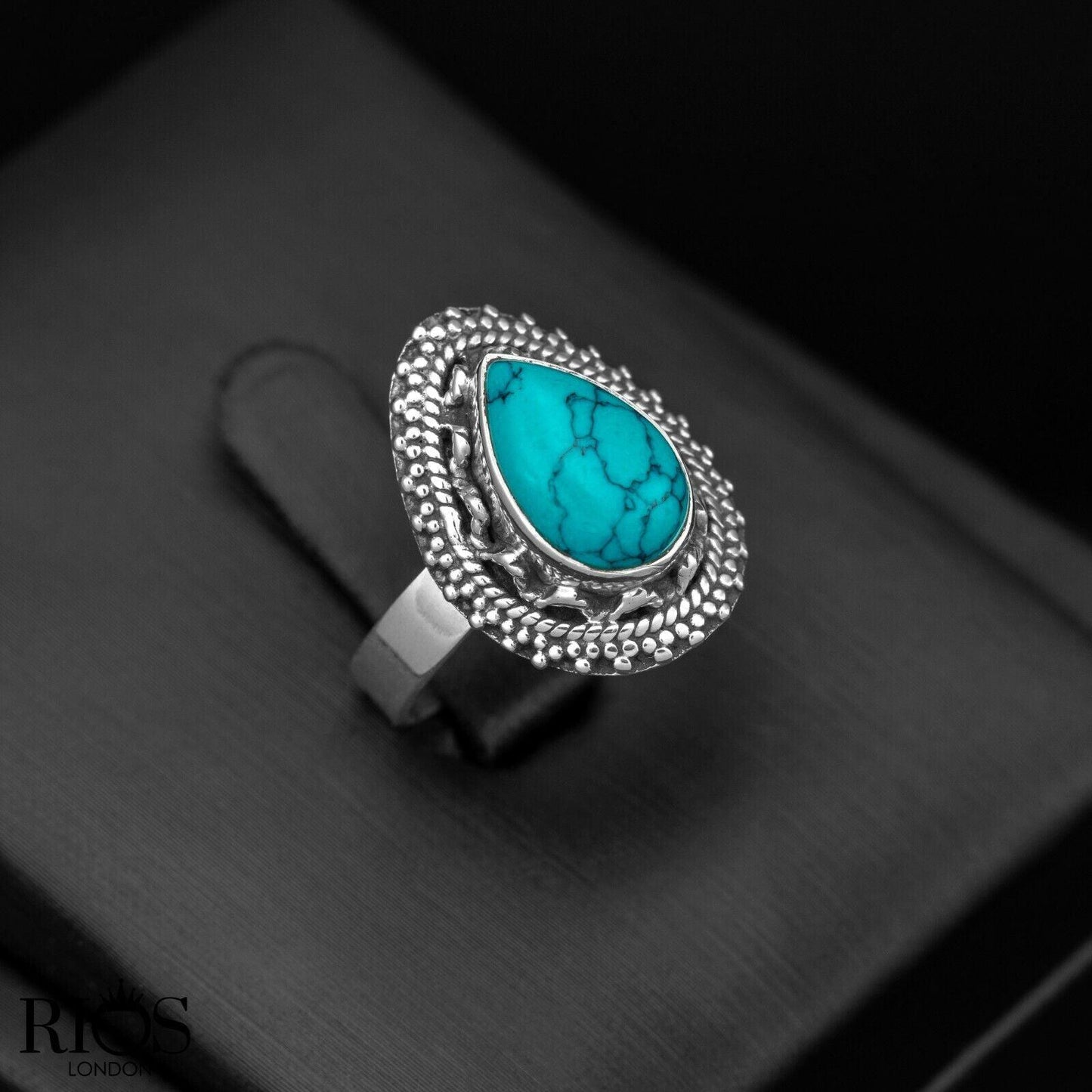 925 Sterling Silver Pear Natural ONYX Black Teardrop Gemstone Ring Gift Boxed
