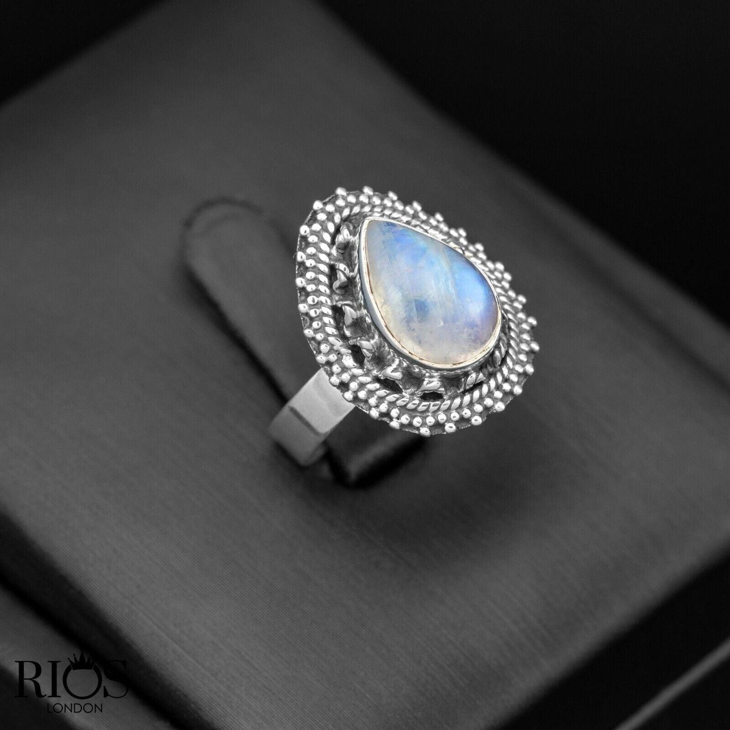 925 Sterling Silver Pear Natural ONYX Black Teardrop Gemstone Ring Gift Boxed