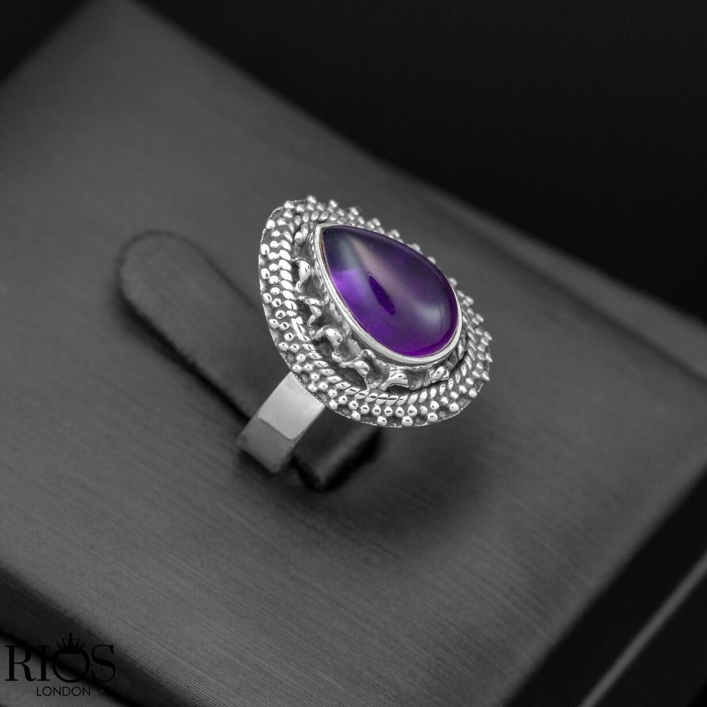 925 Sterling Silver Pear Natural ONYX Black Teardrop Gemstone Ring Gift Boxed