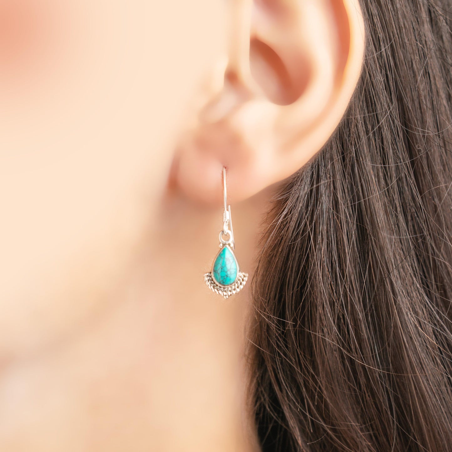 925 Sterling Silver Pear Turquoise Dangle Earrings Ear Drop Studs Gift Boxed