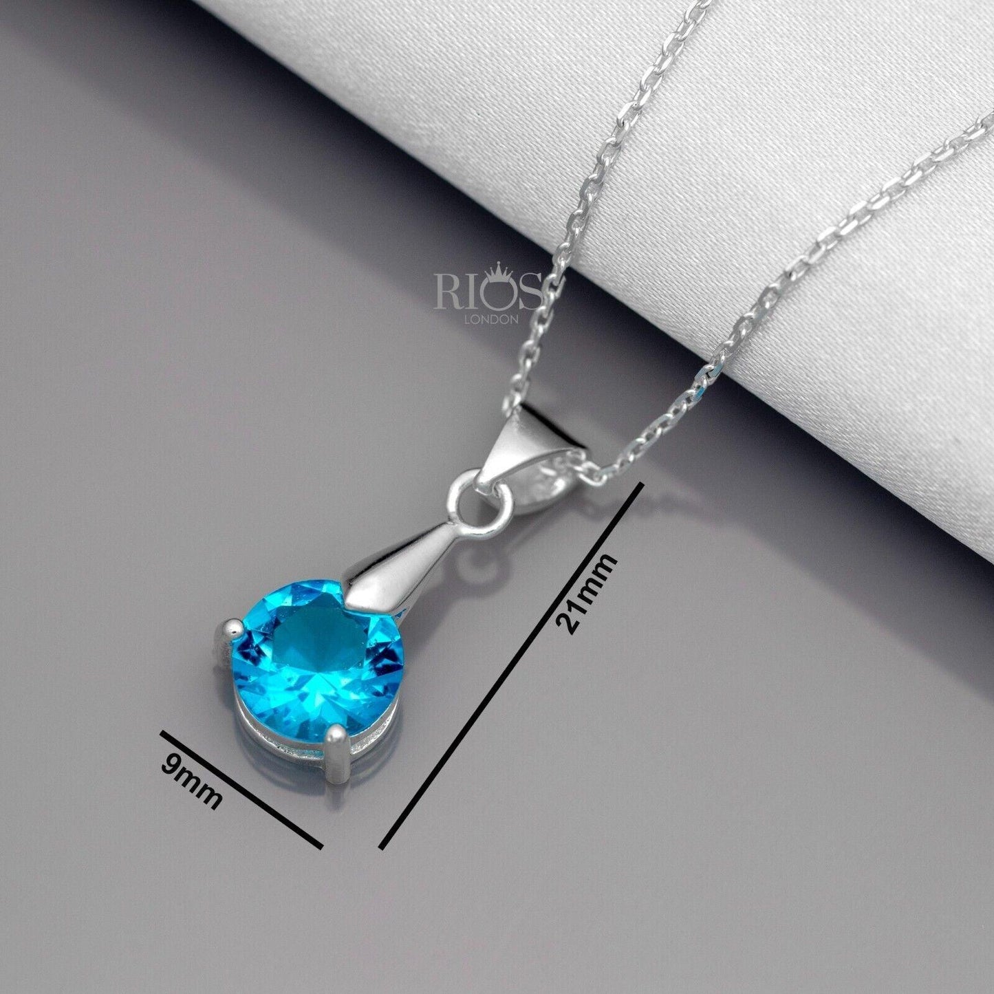 925 Sterling Silver Pendant Necklace Lab-Created Blue Topaz Gemstone Gift Boxed - Rios London