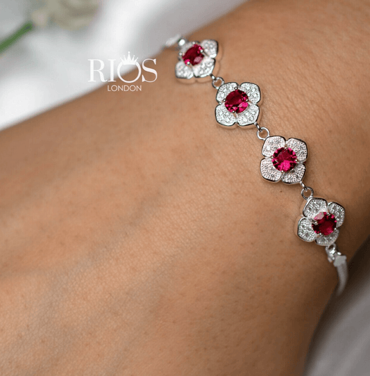 925 Sterling Silver Pink Tourmaline Lab-Created Birthstone Bracelet Gift Boxed - Rios London