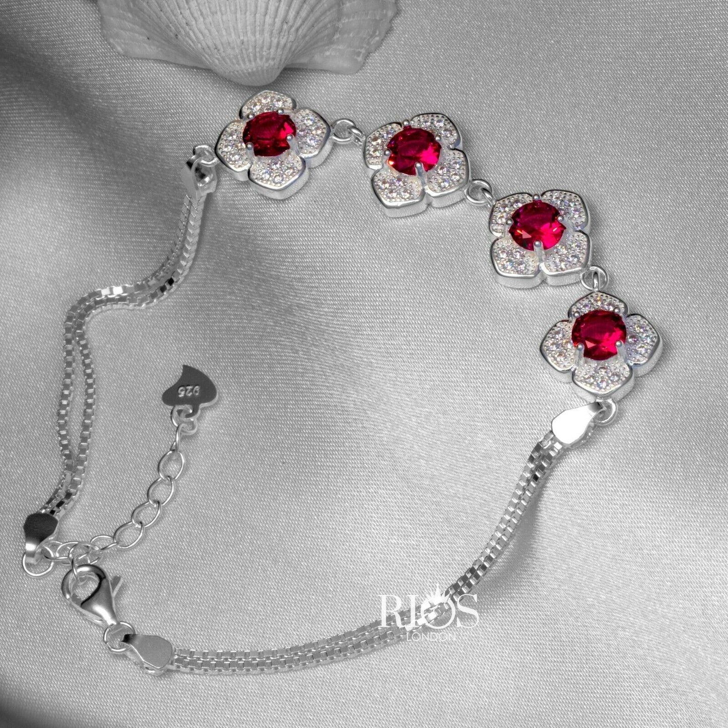 925 Sterling Silver Pink Tourmaline Lab-Created Birthstone Bracelet Gift Boxed - Rios London