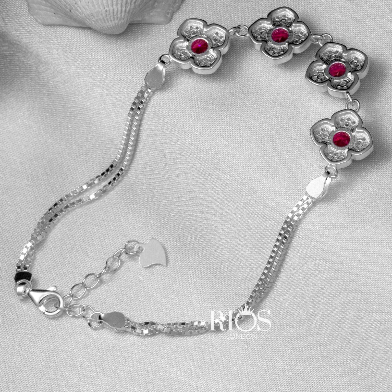 925 Sterling Silver Pink Tourmaline Lab-Created Birthstone Bracelet Gift Boxed - Rios London