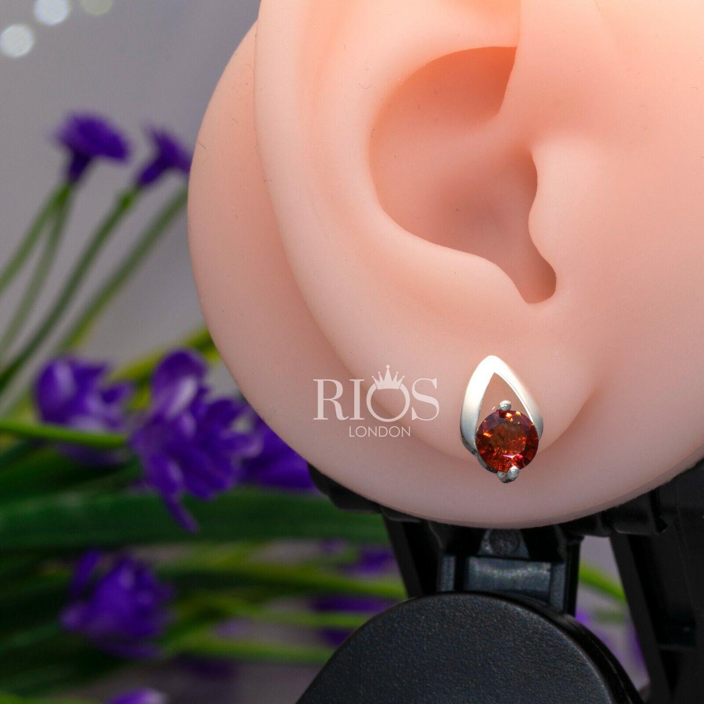 925 Sterling Silver Red Garnet Lab-Created Gemstone Studs Earrings Gift Boxed - Rios London